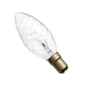 Candle 15w Ba15d/SBC 240v Clear Twisted Light Bulb - 35mm