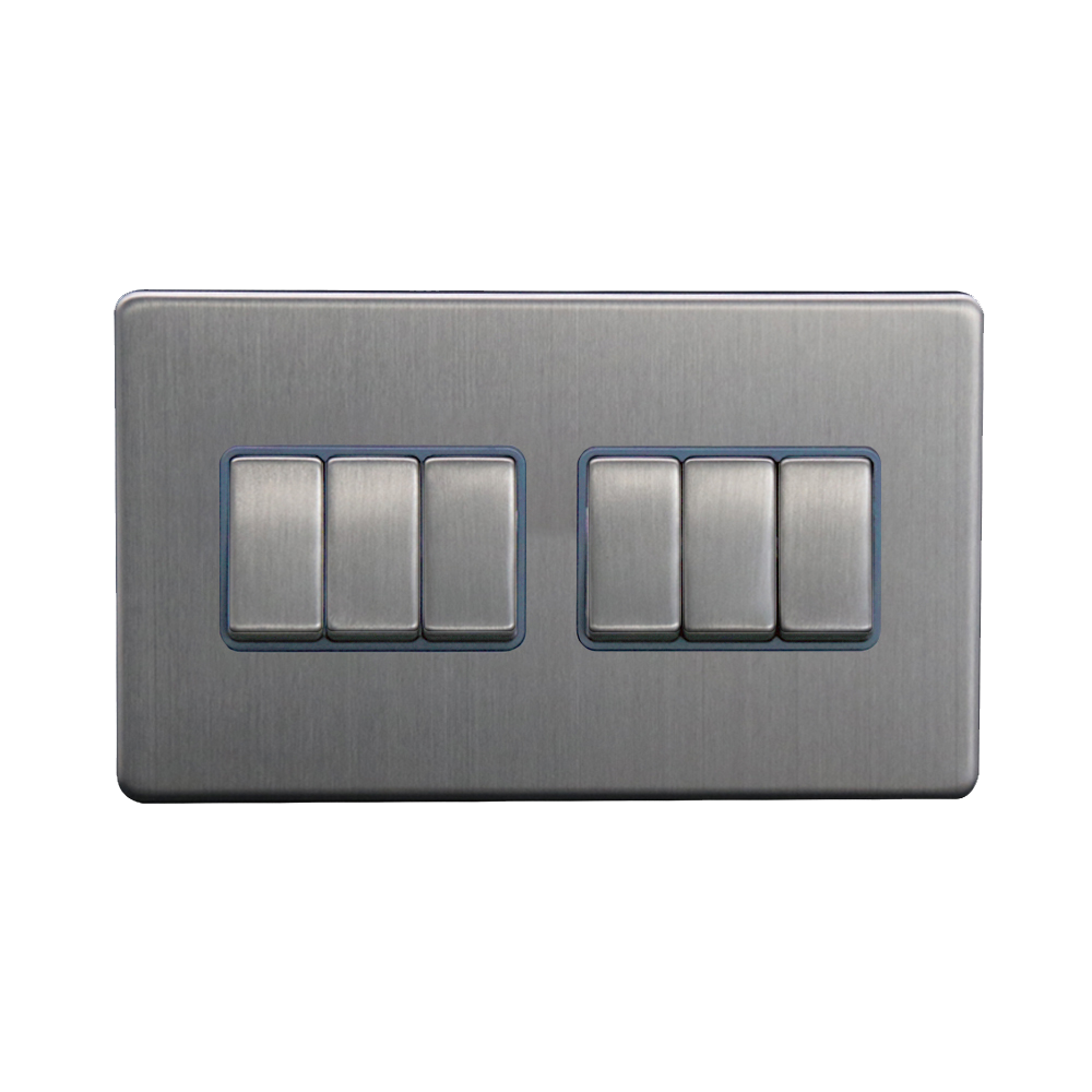 Caradok - The Flat - Screwless 6G 2Way 10A Switch Brushed Chrome Grey Insert