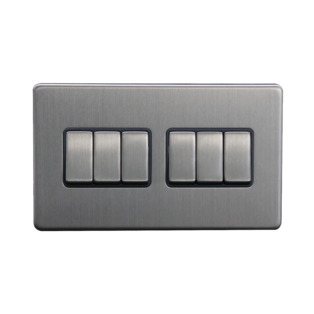 Caradok - The Flat - Screwless 6G 2Way 10A Switch Brushed Chrome