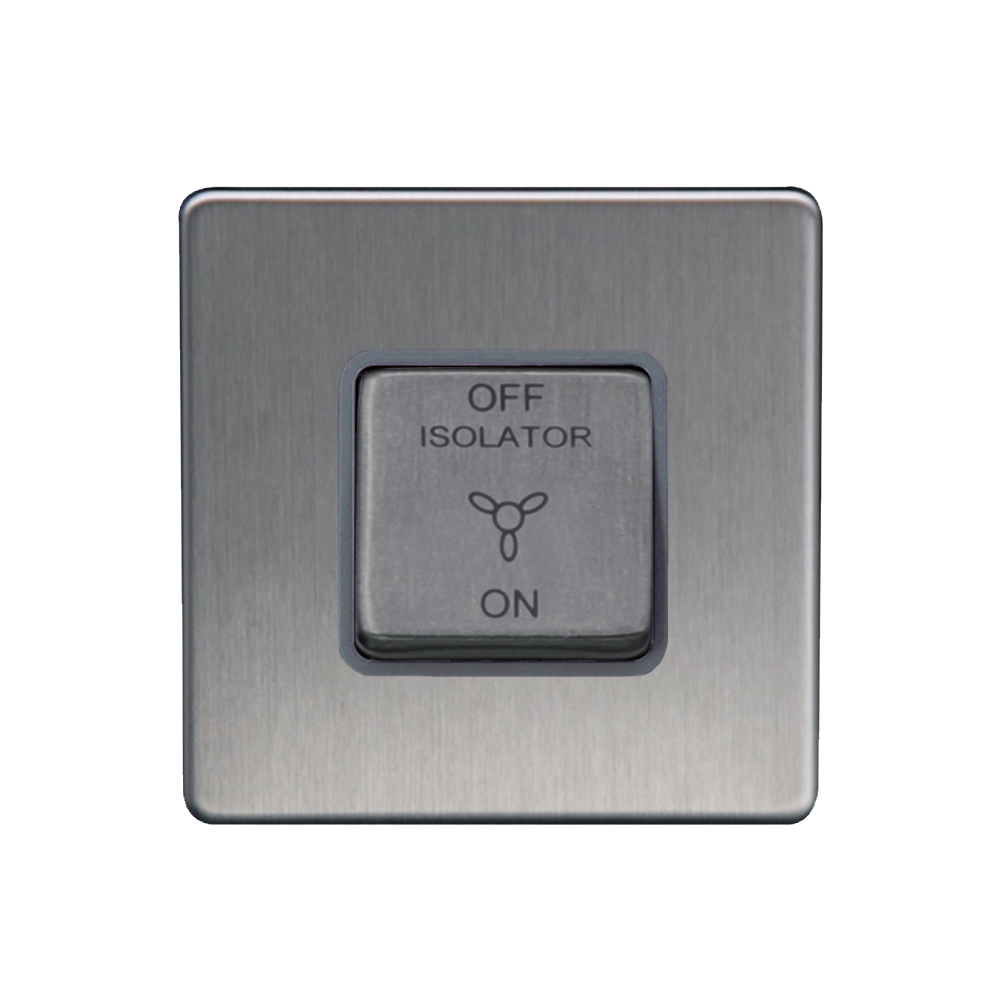 Caradok - The Flat - Screwless 3 Pole Fan Isolator Switch Brushed Chrome Grey Insert