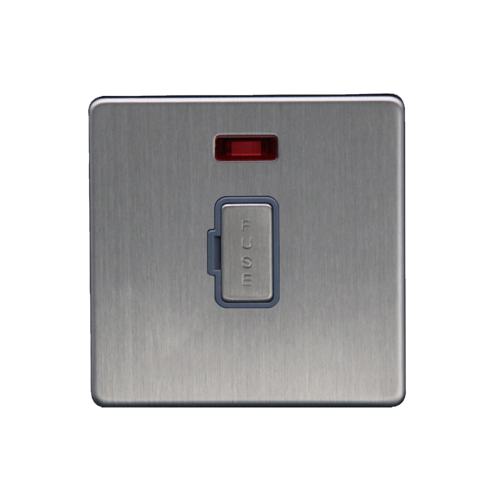 Caradok - The Flat - Screwless 13A Unswitched Spur c/w Neon Brushed Chrome Grey Insert