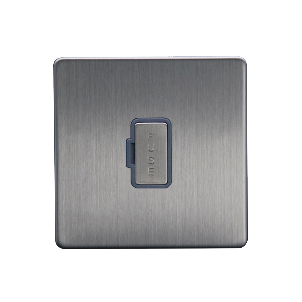 Caradok - The Flat - Screwless 13A Unswitched Spur Brushed Chrome Grey Insert