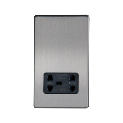 Caradok - The Flat - Screwless Shaver Socket Brushed Chrome Grey Insert