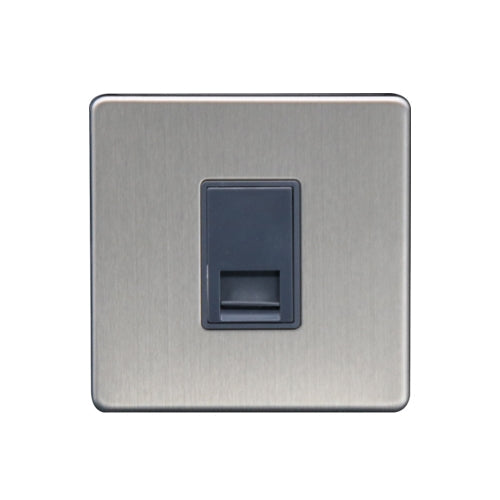 Caradok - The Flat - Screwless 1G Master Telephone Socket Brushed Chrome Grey Insert