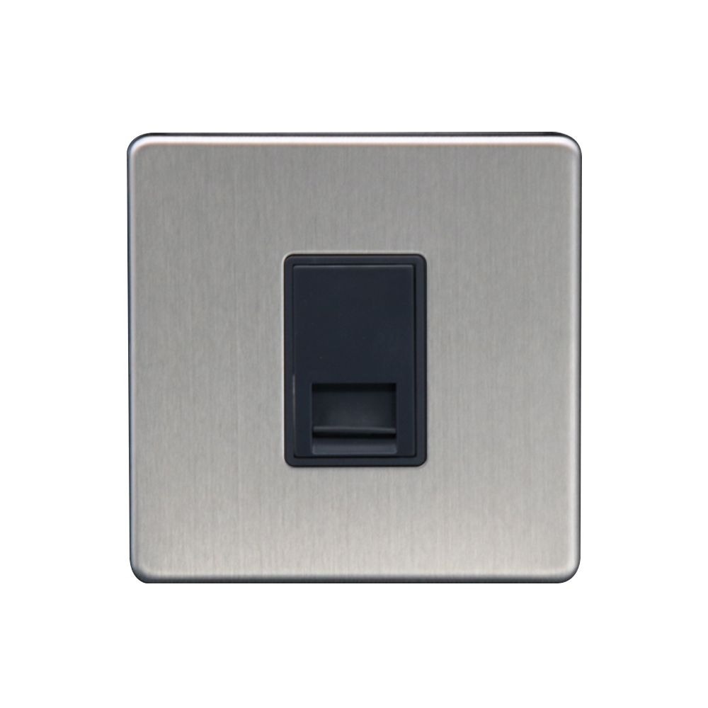 Caradok - The Flat - Screwless 1G Master Telephone Socket Brushed Chrome