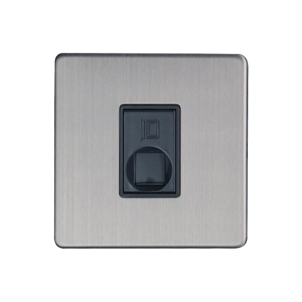 Caradok - The Flat - Screwless 1G RJ45 Cat5 Socket Brushed Chrome Grey Insert