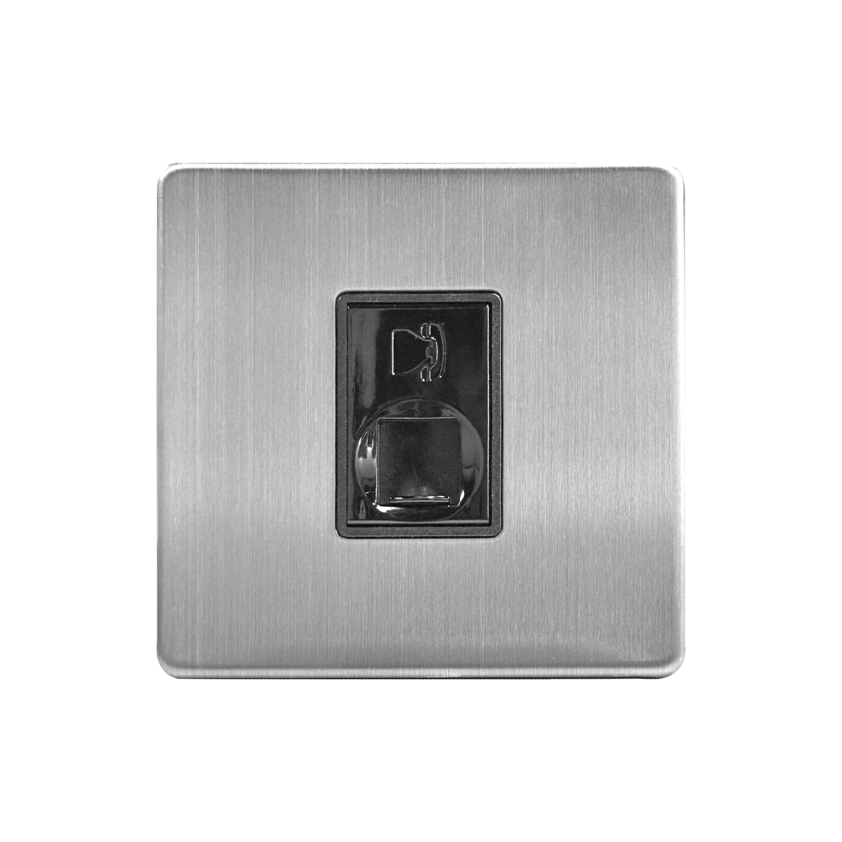 Caradok - The Flat - Screwless 1G RJ11 Telephone Point Brushed Chrome Grey Insert