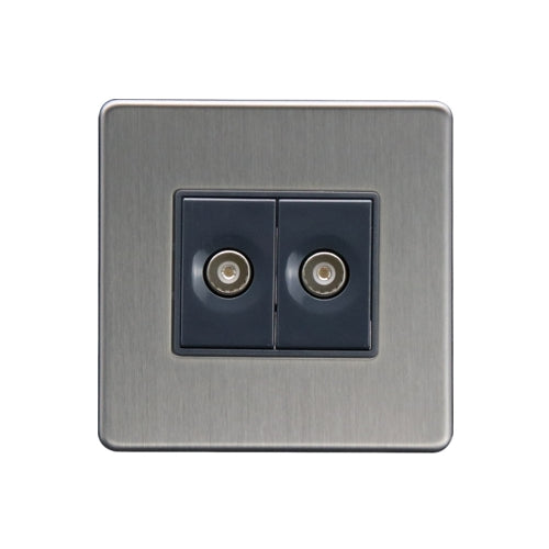 Caradok - The Flat - Screwless 2G Coax Socket Brushed Chrome Grey Insert
