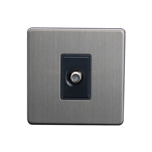 Caradok - The Flat - Screwless 1G Satellite Socket Brushed Chrome Grey Insert