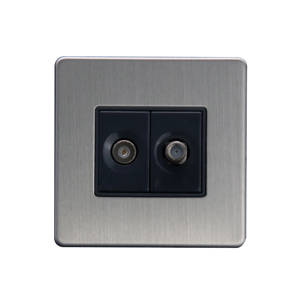 Caradok - The Flat - Screwless Satellite Socket + Coax Socket Brushed Chrome