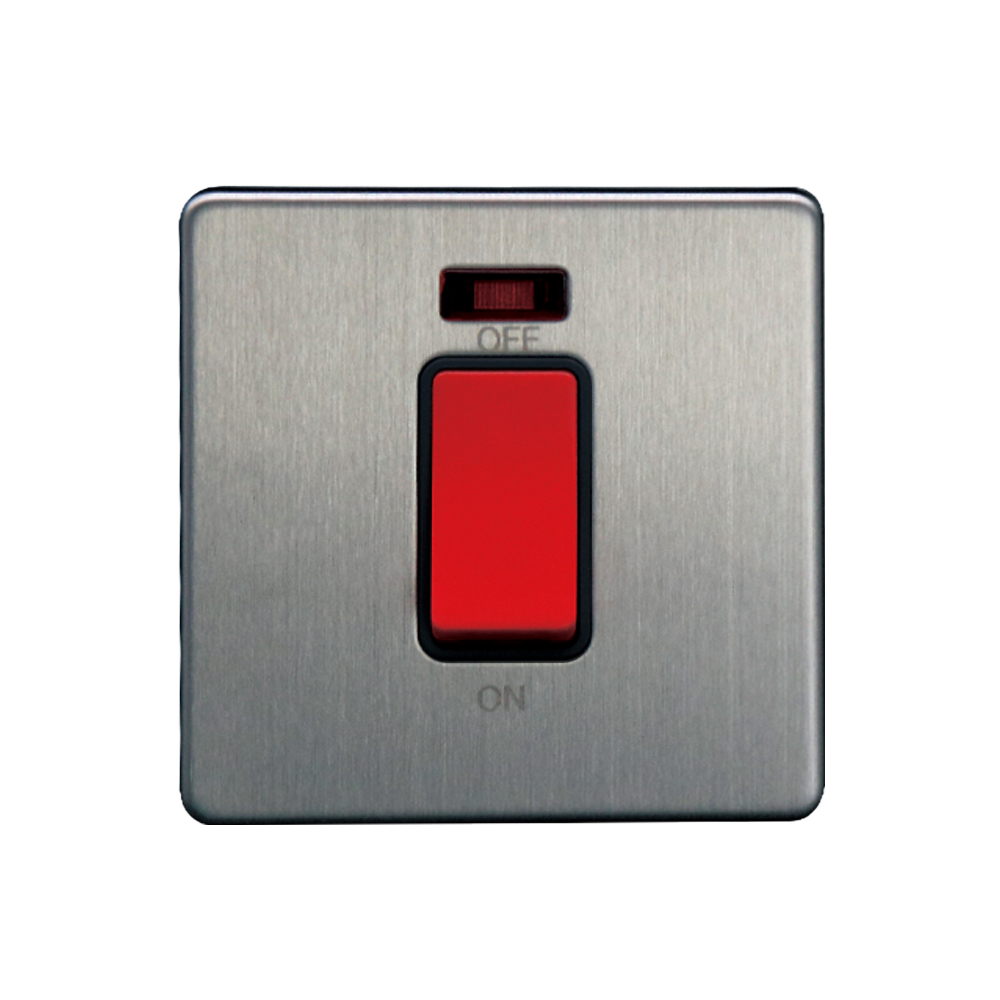 Caradok - The Flat - Screwless 1G 45A DP Switch c/w Neon Brushed Chrome