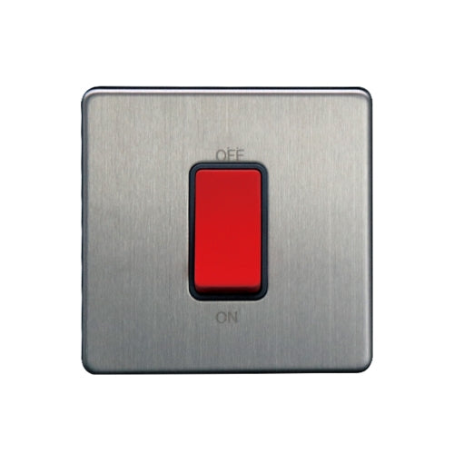 Caradok - The Flat - Screwless 1G 45A DP Switch Brushed Chrome Grey Insert
