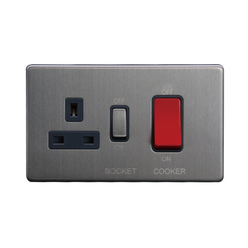 Caradok - The Flat - Screwless 45A DP Cooker Control Unit Brushed Chrome Grey Insert