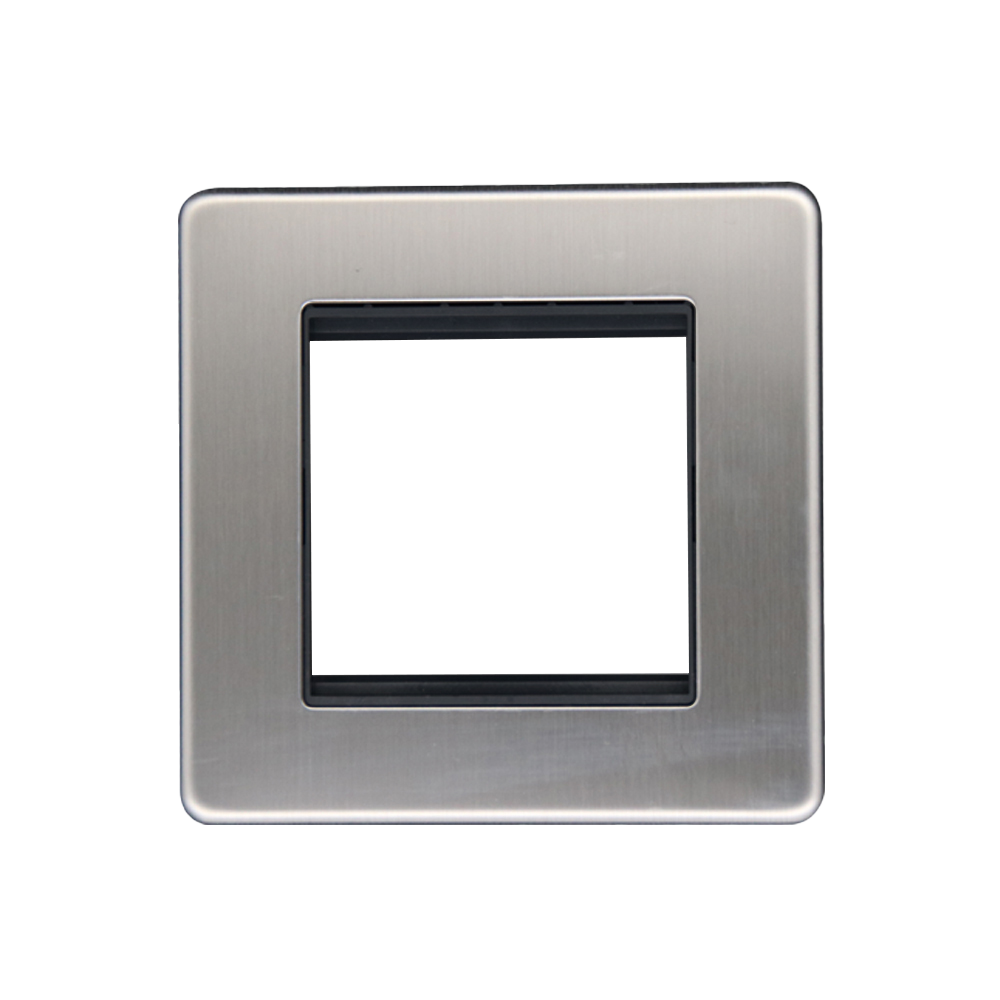 Caradok - The Flat - Screwless 1G 2 Module Data Plate Brushed Chrome - Black Inserts