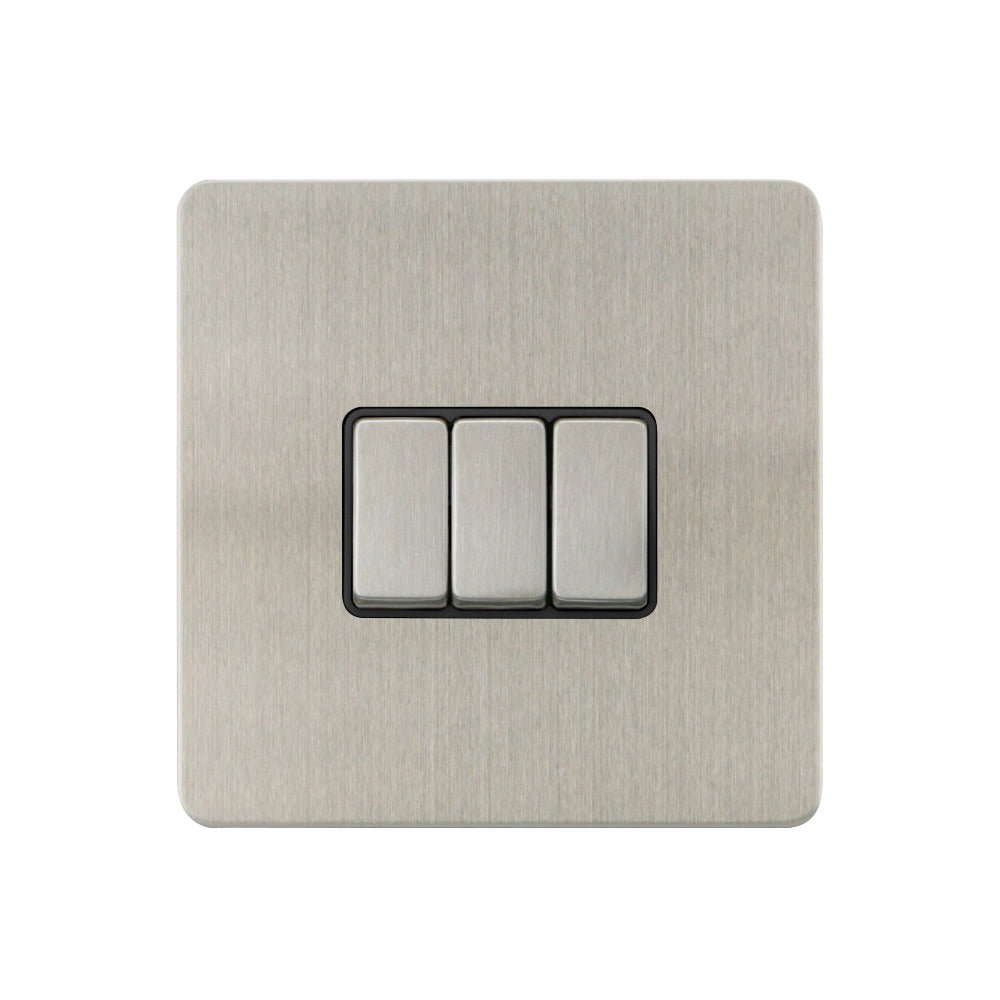 Caradok - The Ultra Flat - Brushed Chrome - FN015DME - 10AX 3G 2Way Switch Brushed Chrome, Black Insert