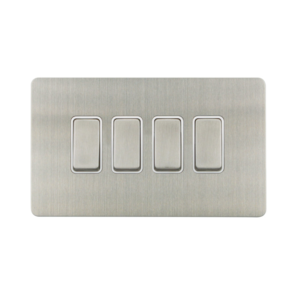 Caradok - The Ultra Flat - Brushed Chrome - FN017DMF - 10AX 4G 2Way Switch Brushed Chrome, White Insert