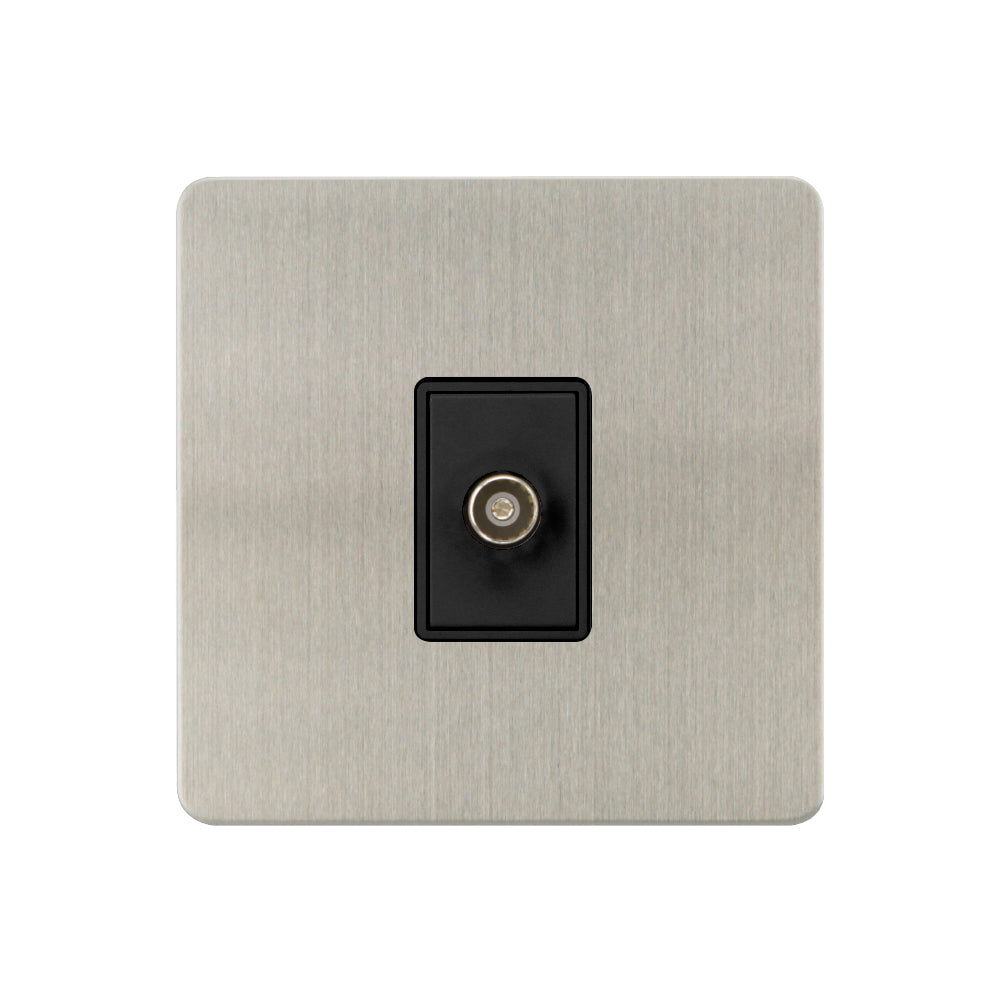 Caradok - The Ultra Flat - Brushed Chrome - FN163DME - 1G Isolated Coax Socket + 1 Branch Brushed Chrome, Black Insert