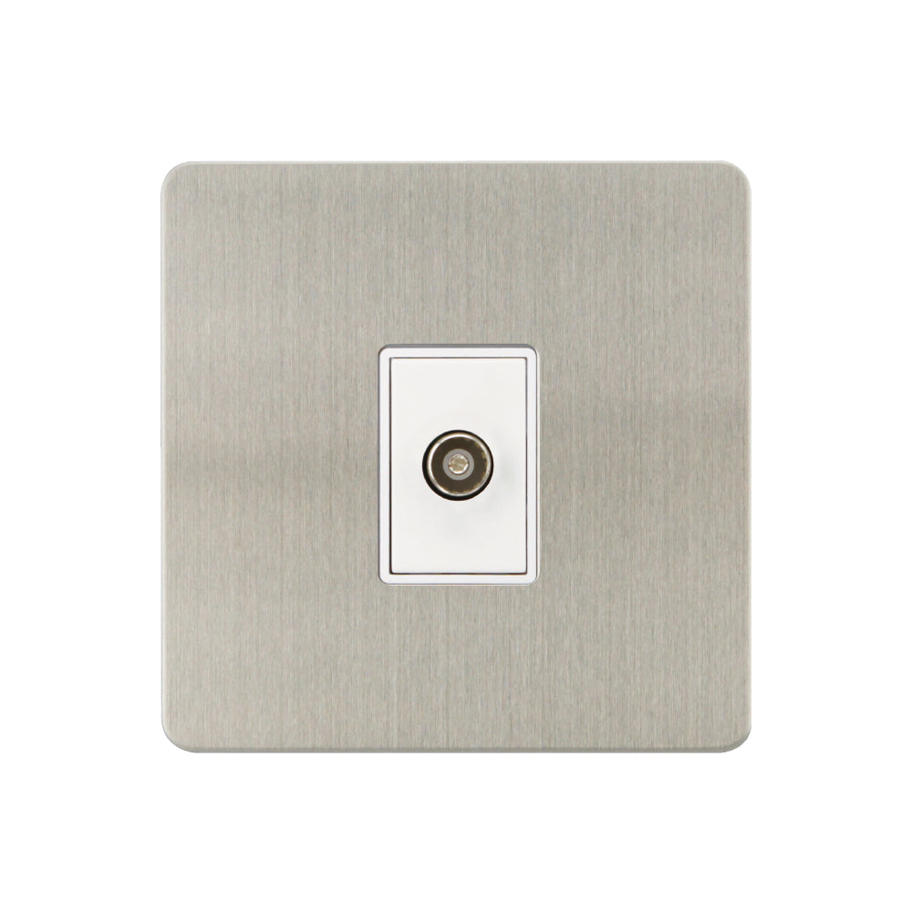 Caradok - The Ultra Flat - Brushed Chrome - FN163DMF - 1G Isolated Coax Socket + 1 Branch Brushed Chrome, White Insert