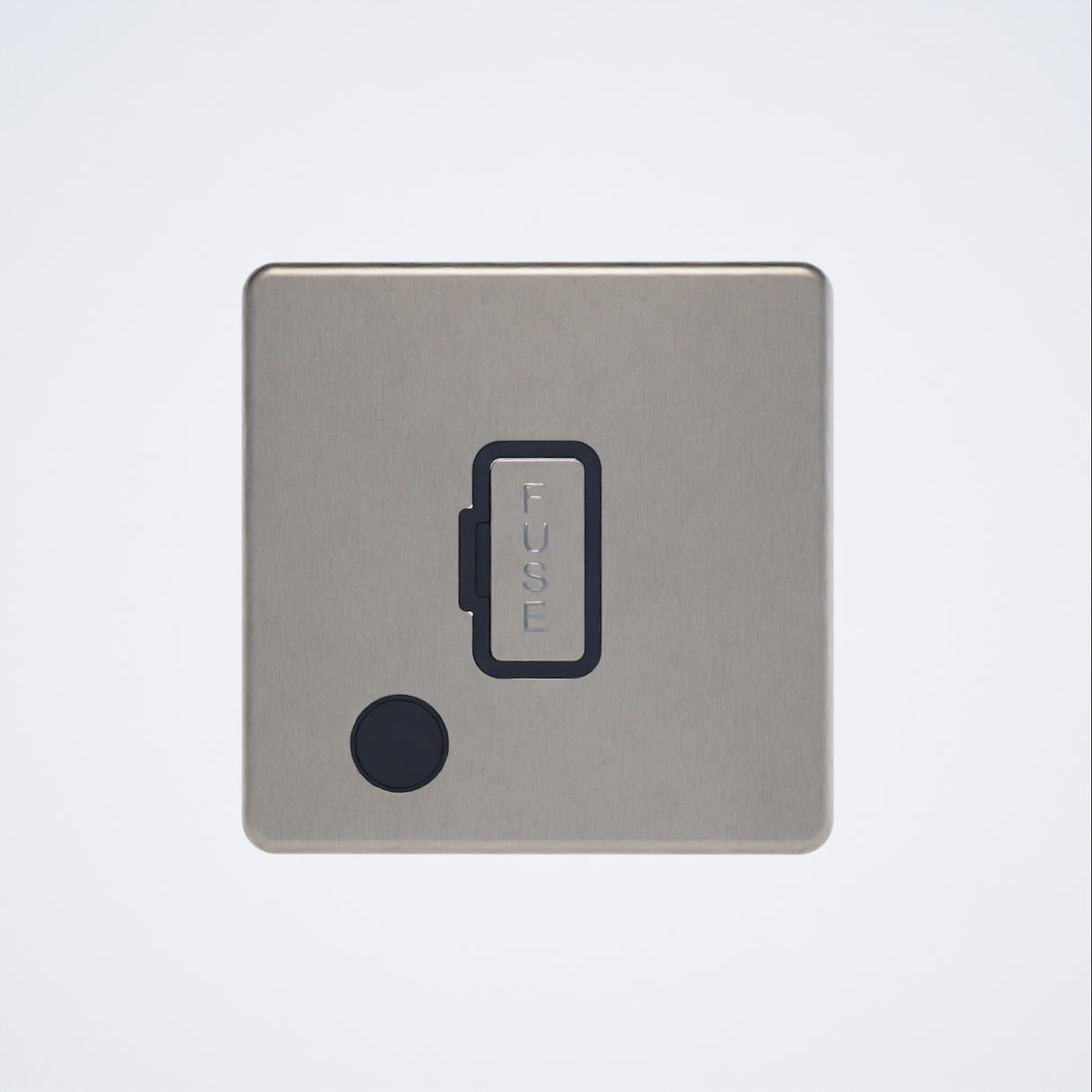 screwless 13A unswitched spur + fo in brushed steel with black inserts