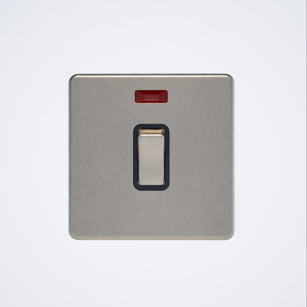single screwless 20A switch with neon light in brushed steel with black inserts