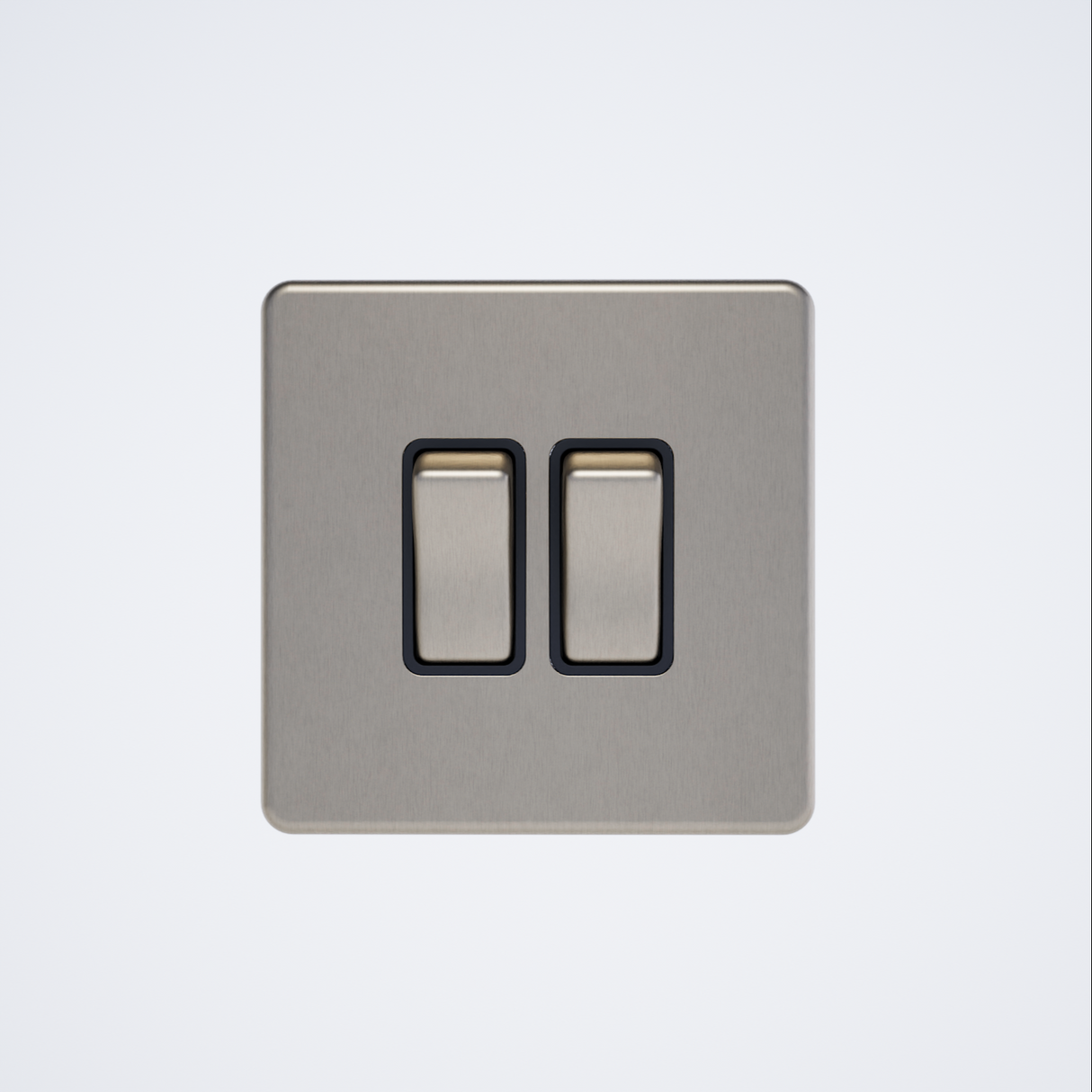 double screwless light switch in brushed chrome with black inserts