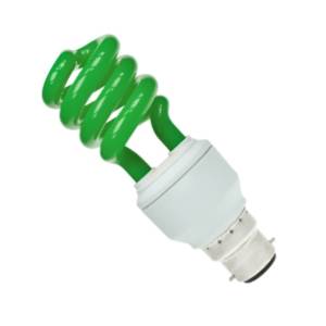 Spiral Compact Fluorescent Emits Green Light 240v 15w B22d/BC
