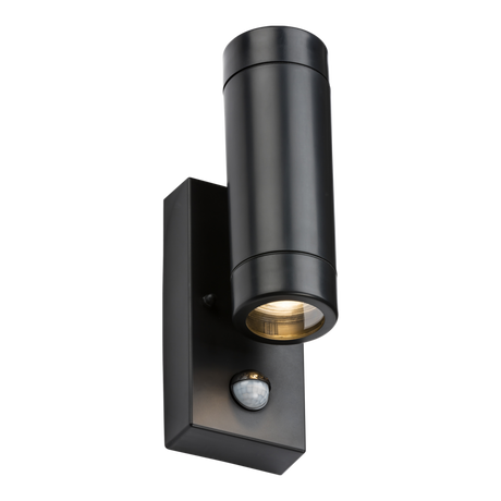 Knightsbridge EAPIR2BK EAMON - 230V IP44 GU10 Polycarbonate Up/Down wall light with PIR - Black Outdoor Lighting Knightsbridge - Sparks Warehouse