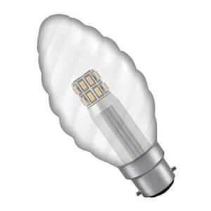 240v 3w B22d Twisted Clear 35mm LED Candle 300lm - LTC3CBCWW - Crompton Manor Range