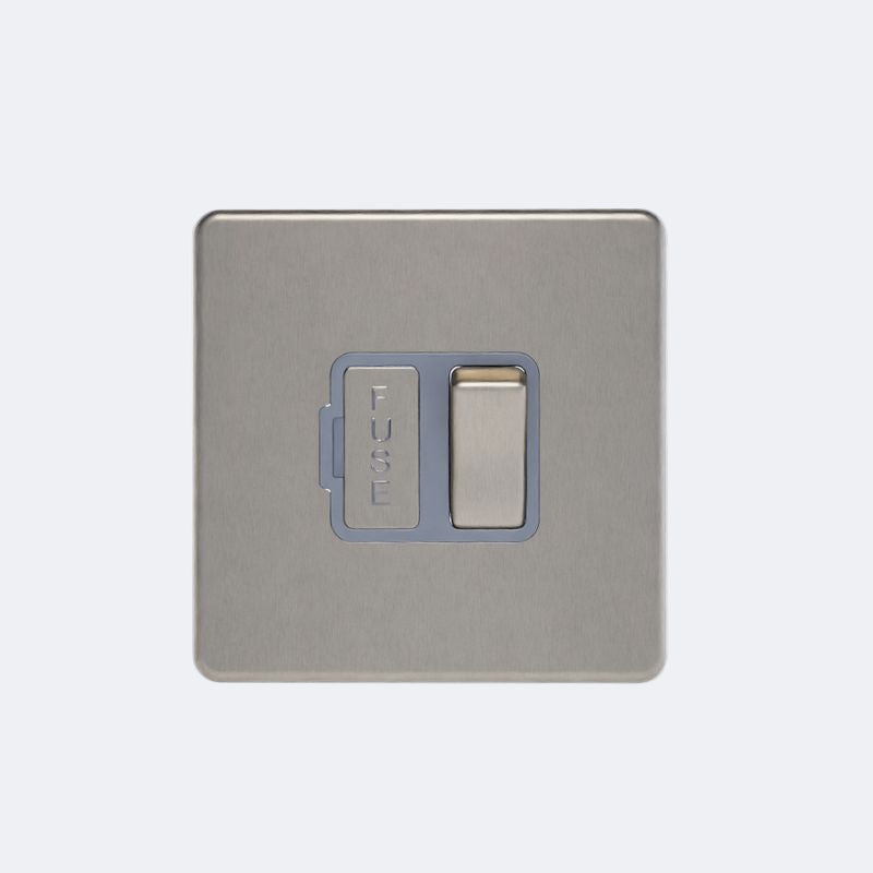 single screwless with switched spur in brushed steel with grey inserts