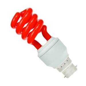 Fluorescent Spiral Lamp emits Red Light 240v 15w E27/ES