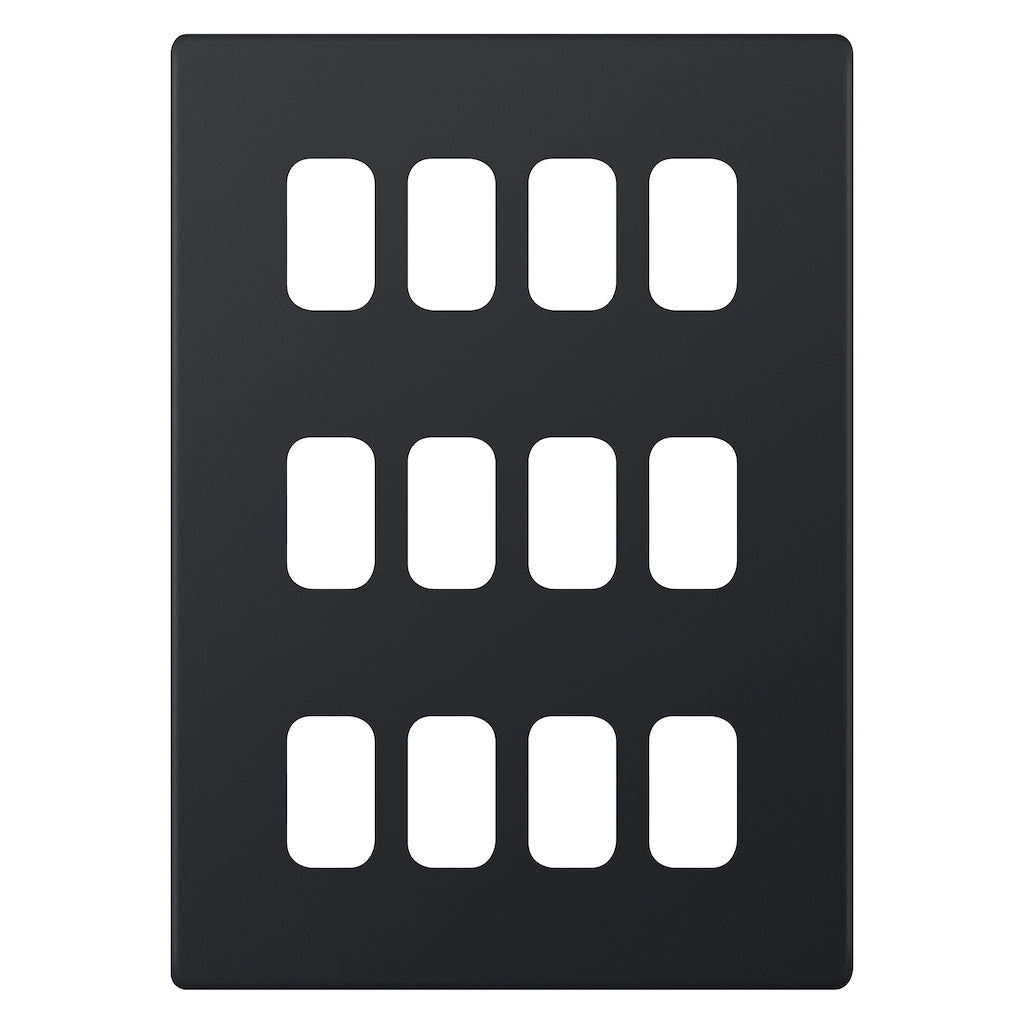 Selectric 5M-Plus GRID360 Matt Black Screwless 12 Gang Faceplate