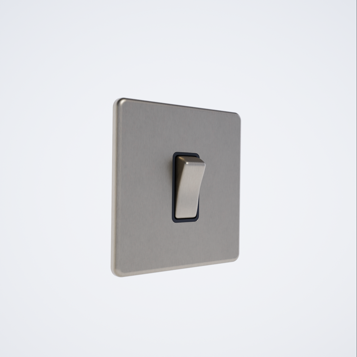 single Intermediate screwless switch in brushed chrome with black inserts