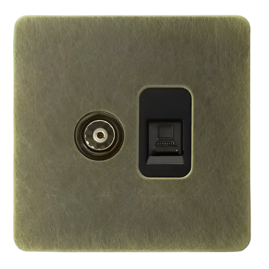 Screwless Antique Brass TV and Cat 6 socket - The Georgian