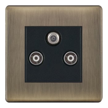 Selectric 5M-Plus Antique Brass Triplex SAT/TV/FM Socket with Black Insert