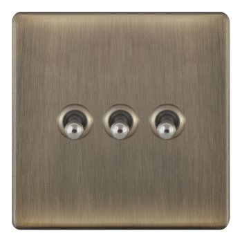 Selectric 5M-Plus Antique Brass 3 Gang 10A 2 Way Toggle Switch