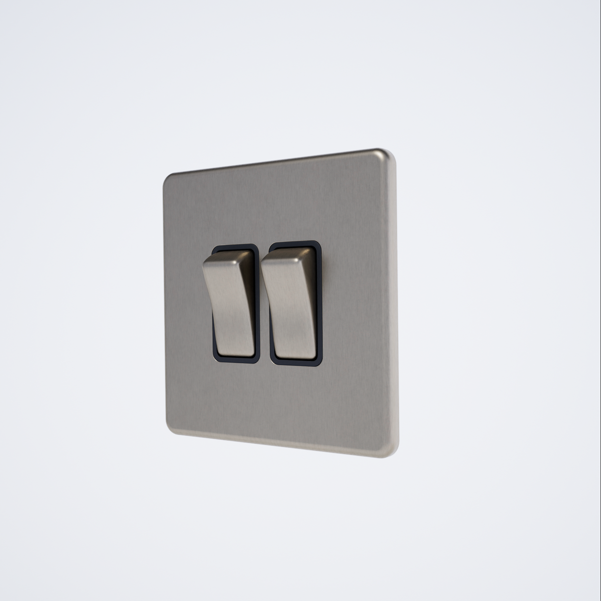 double screwless light switch in brushed chrome with black inserts