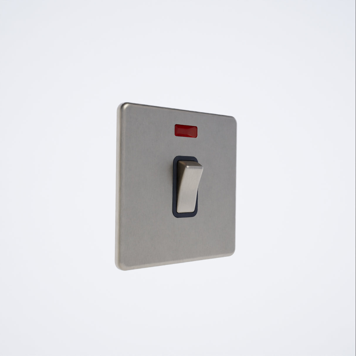 single screwless 20A switch with neon light in brushed steel with black inserts