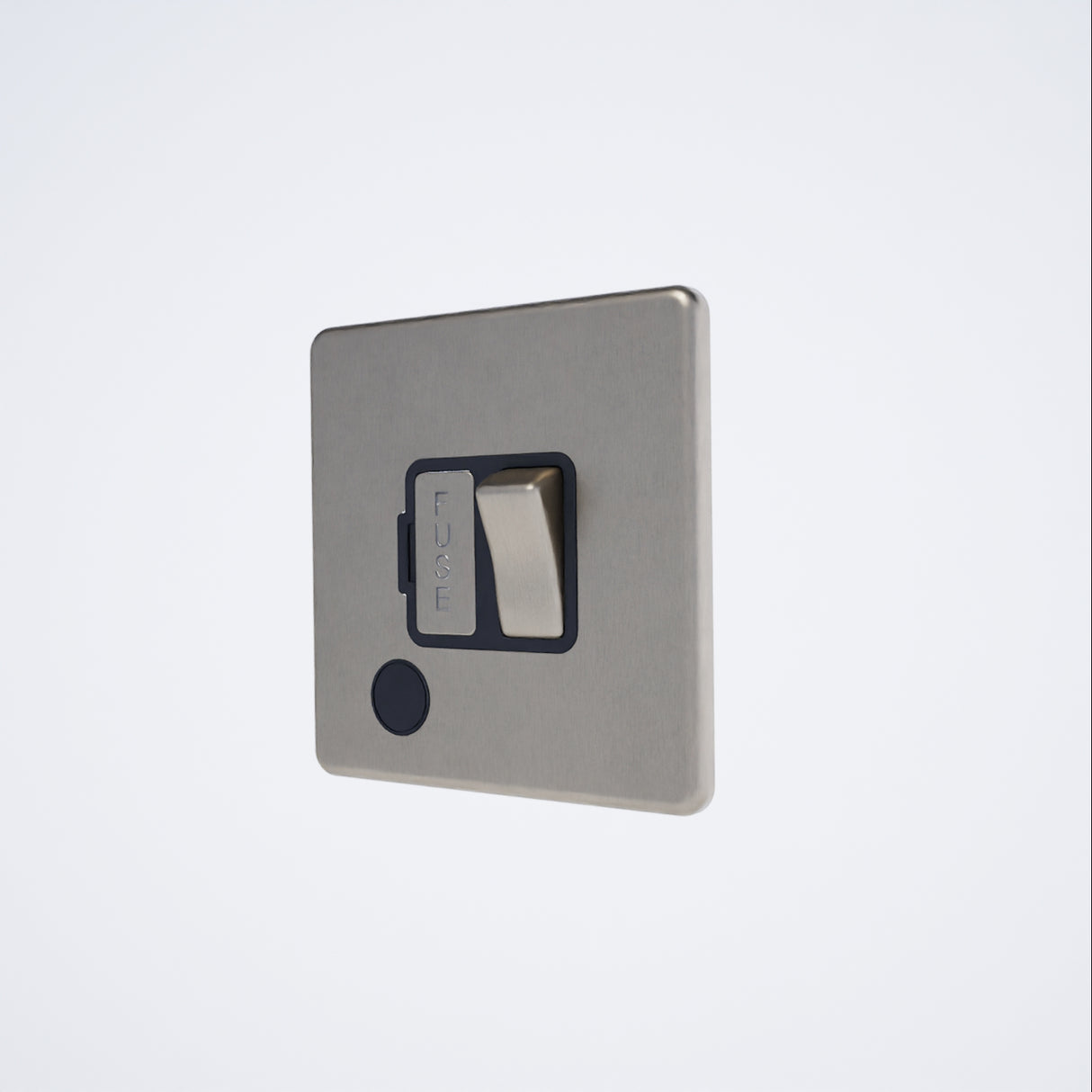 single screwless 13A switched spur + f/o in brushed steel with black inserts