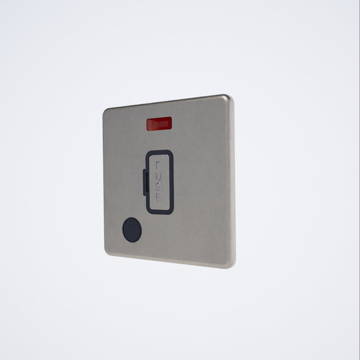 screwless 13A unswitched spur c/w neon light + fo in brushed steel with black inserts