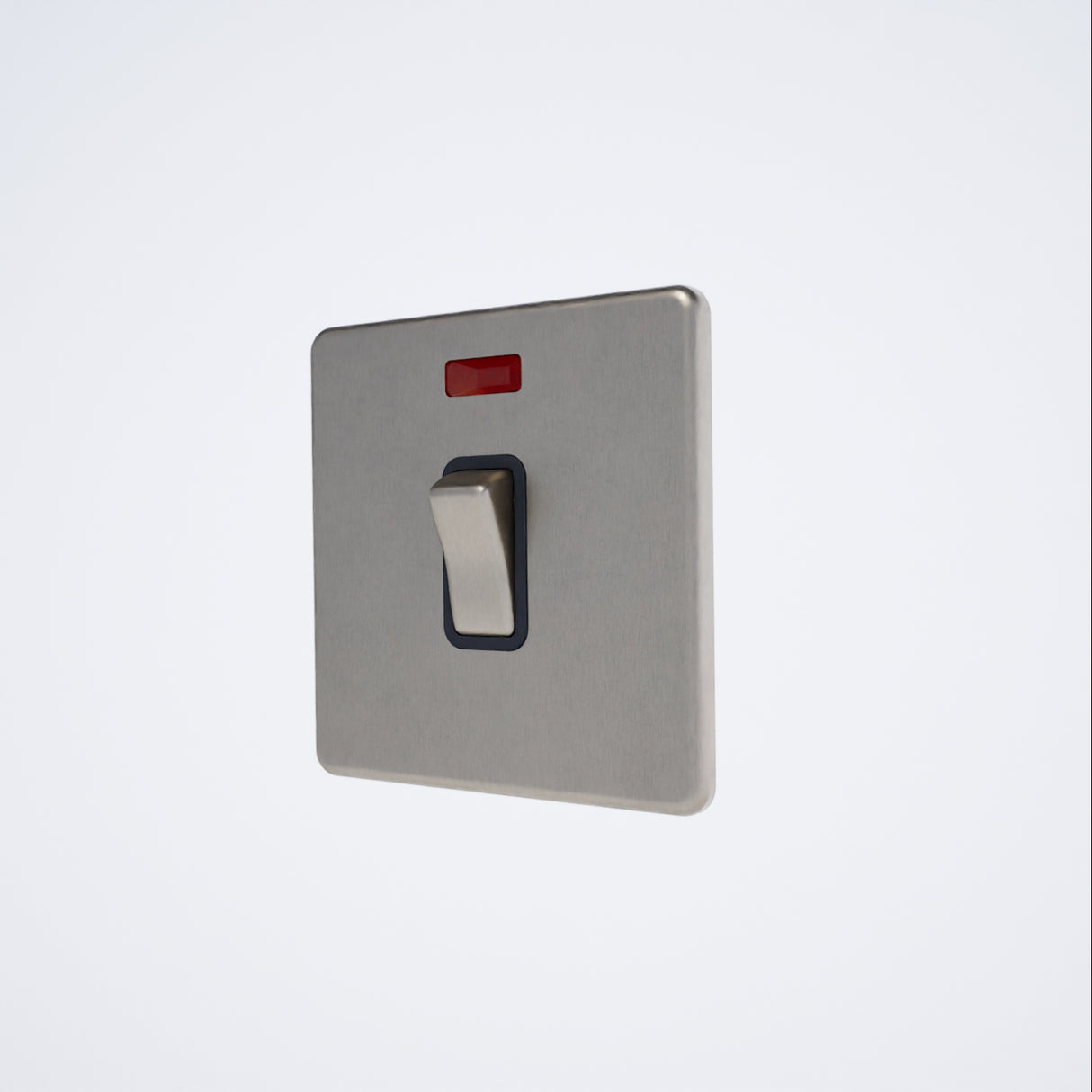 single screwless 20A switch with neon light in brushed steel with black inserts