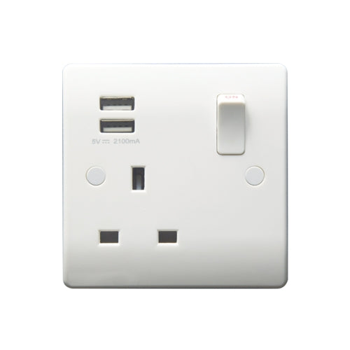 Caradok 1G 13A Switched Socket 2 USB A 2.1A