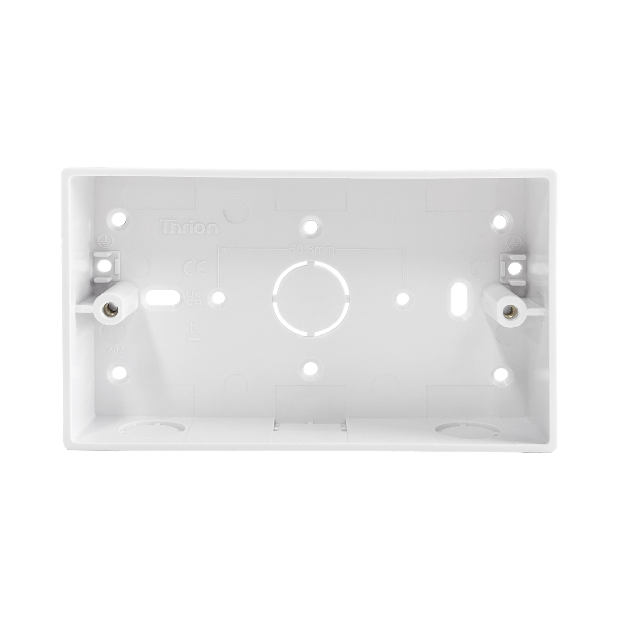 Caradok 2G 32mm PVC Box c/w Conduit/Mini Trunking K/O Squared Edge