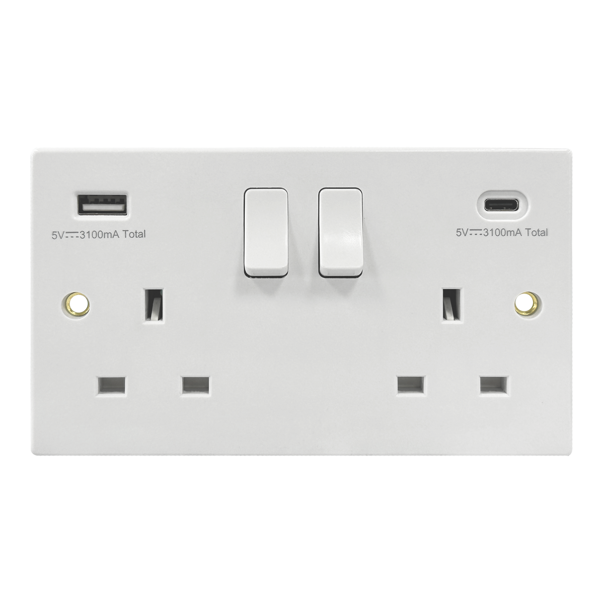 Caradok 2G 13A Switched Socket USB A + C Squared Edge