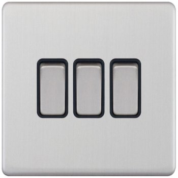 Selectric 5M-Plus Satin Chrome 3 Gang 10A 2 Way Switch with Black Insert