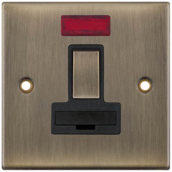 Selectric 5M Antique Brass 13A DP Switched Fused Connection Unit with Neon and Black Insert