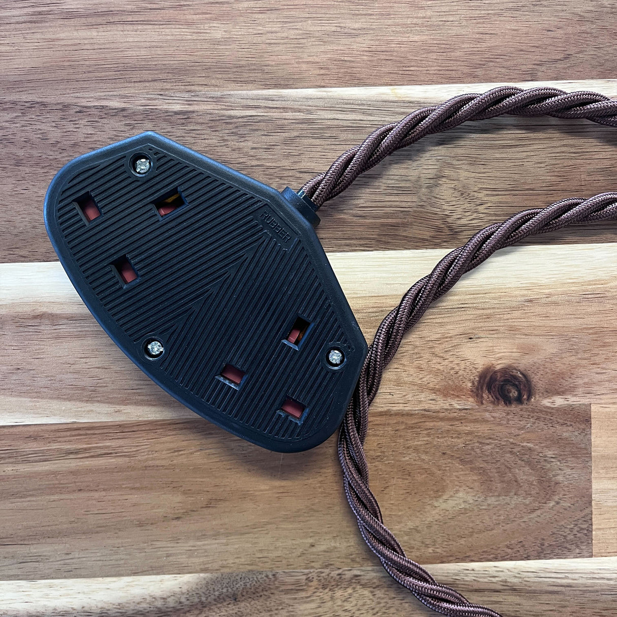 Brown / Gold / Yellow Braided Fabric Decorative Extension Lead - Black Trailing Socket