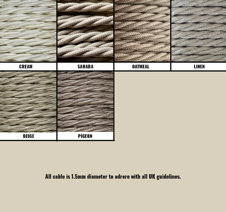 Cream / Linen Braided Fabric Decorative Extension Lead - White 1 Gang Trailing Socket