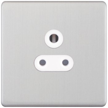 Selectric 5M-Plus Satin Chrome 1 Gang 5A Round Pin Socket with White Insert
