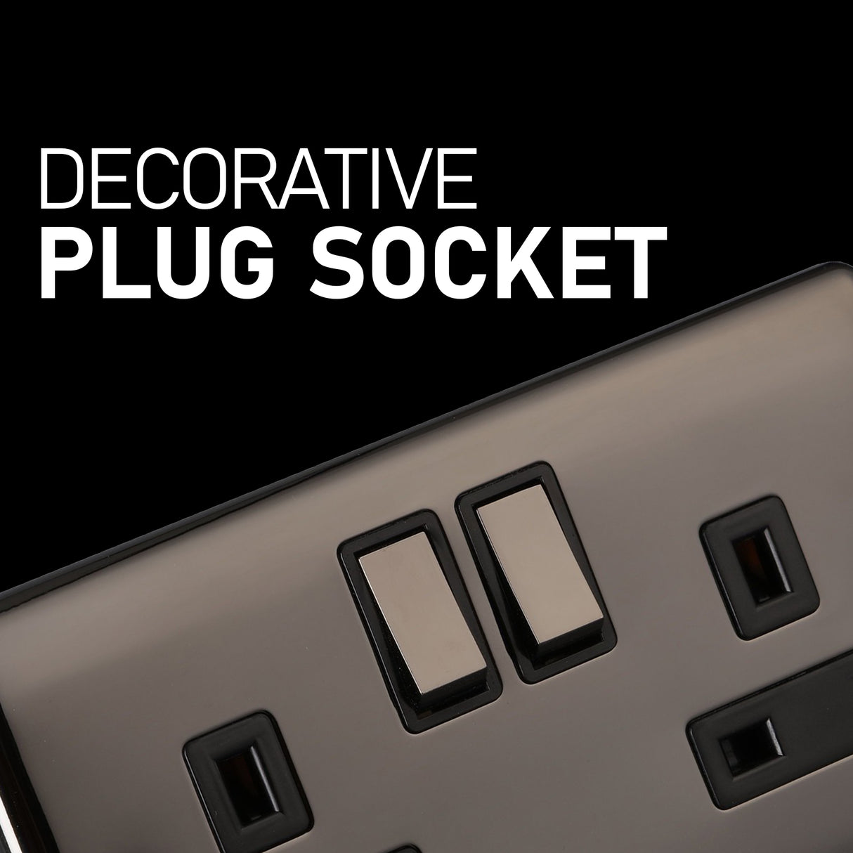 Caradok 2 Gang Double Pole switched socket - Black Nickel