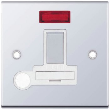 Selectric 5M Polished Chrome 13A DP Switched Fused Connection Unit with Flex Outlet, Neon, and White Insert